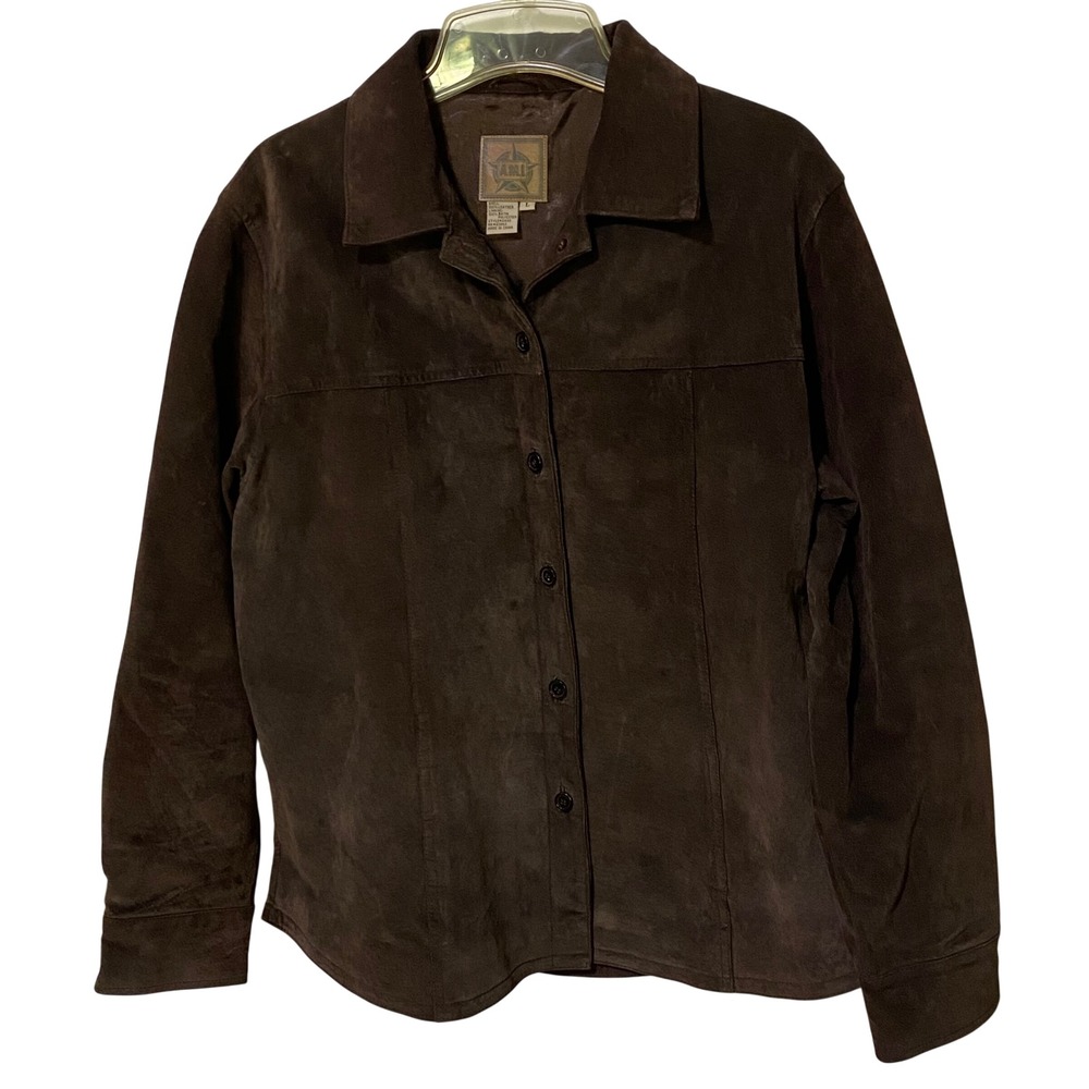 Vtg 80s 90s AMI Dark Brown Suede Leather Womens Jacket L Western Rodeo Earthy